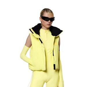 Stylish Yellow Puffer Vest with Black Accents
